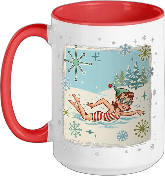 Snowy Swimmer Elf Womens Christmas Ceramic Mug