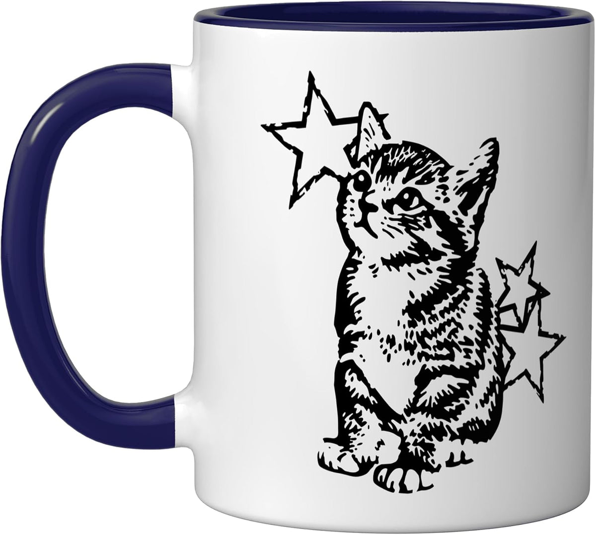 Kitten Cat Stars Vintage Grunge Aesthetic Y2k 90s Alt Ceramic Mug
