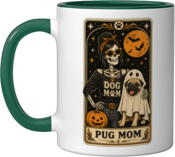 Pug Mom Halloween Skeleton Dog Mom Tarot Card Women Ceramic Mug