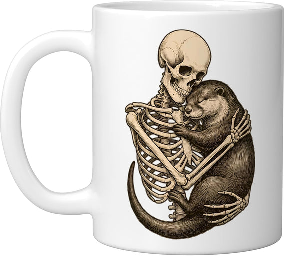 Skeleton Hugging Otter Cute Spooky Animal Lover Skull Hug Ceramic Mug