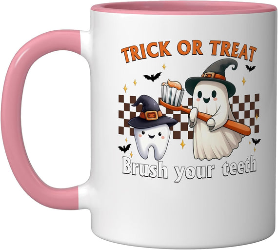 Trick or Treat Brush Your Teeth Retro Halloween Cute Dentist Mug