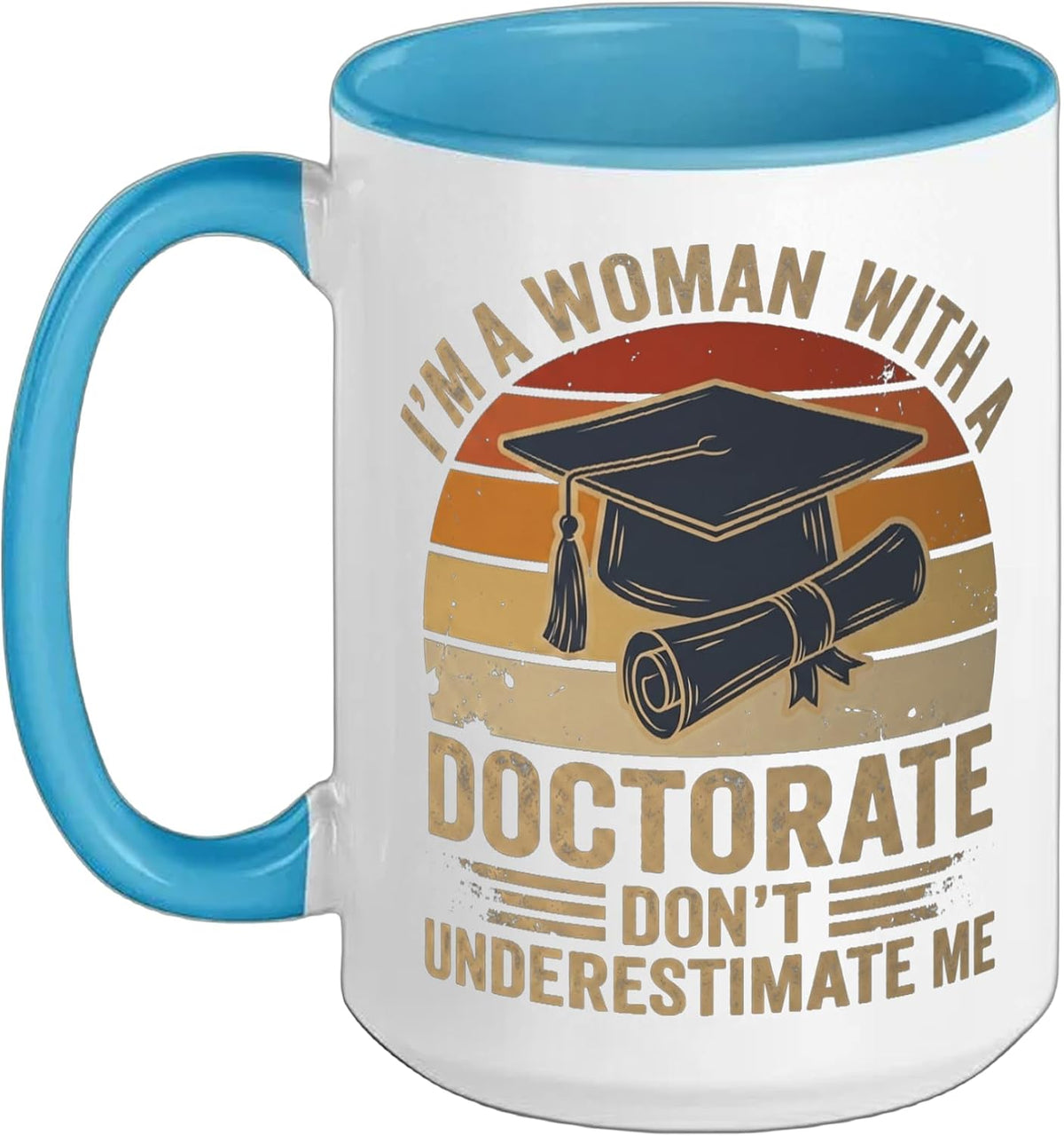 Funny Woman Doctorate Phd Graduation Retro Sunset Vintage Ceramic Mug