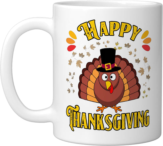 Happy Thanksgiving Pilgrim Turkey Cartoon Autumn Ceramic Mug
