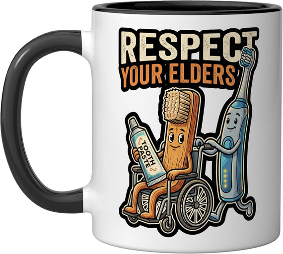 Respect Your Elders Funny Manual Electric Toothbrush Ceramic Mug
