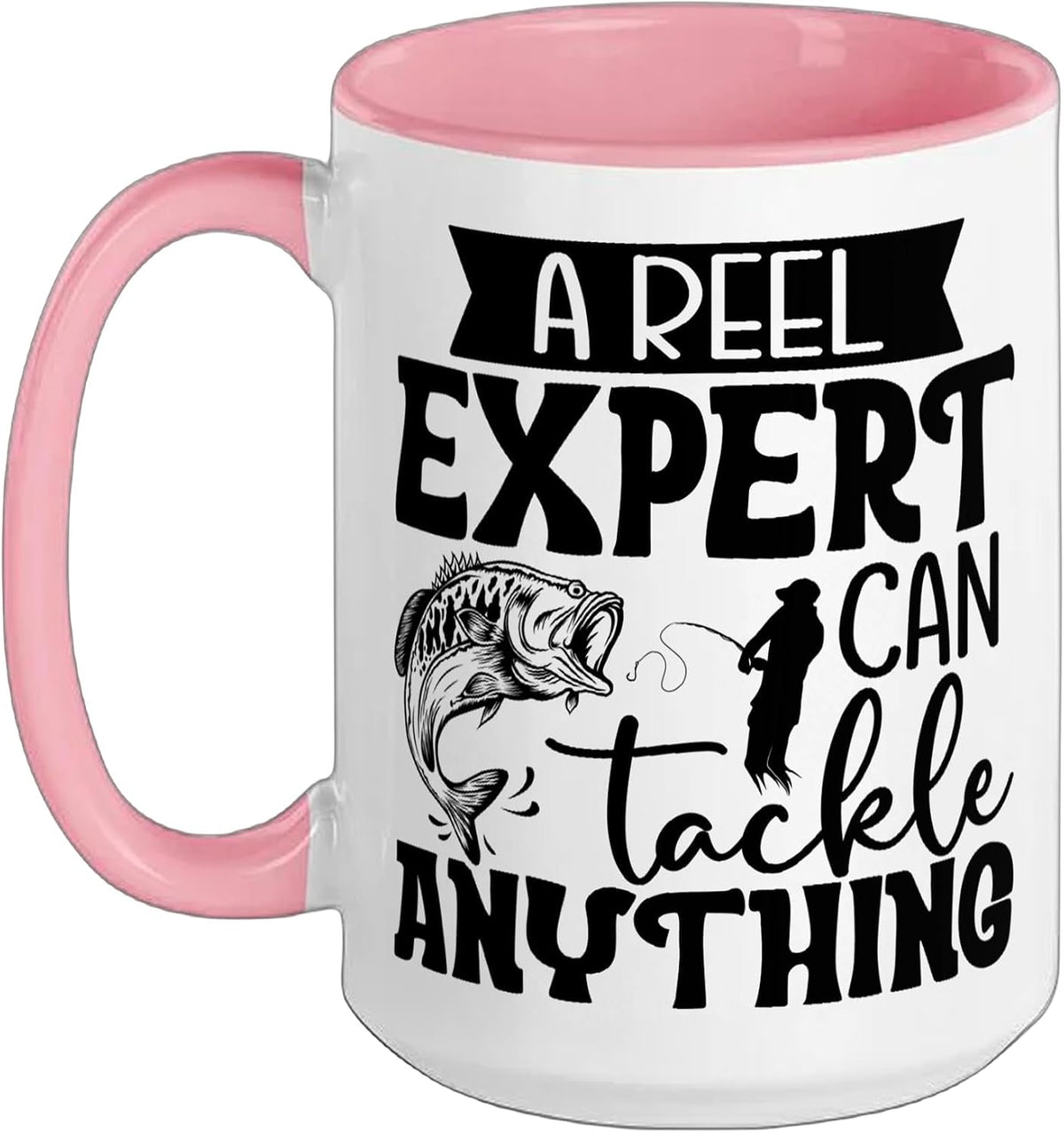 Retro Reel Expert Can Tackle Anything Bass Fisherman Ceramic Mug