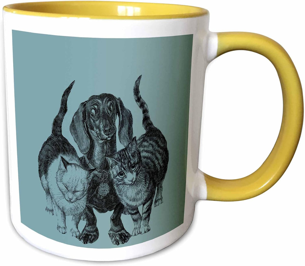 Three Friends- Dog And Two Cats- Pets- Animals Ceramic Mug
