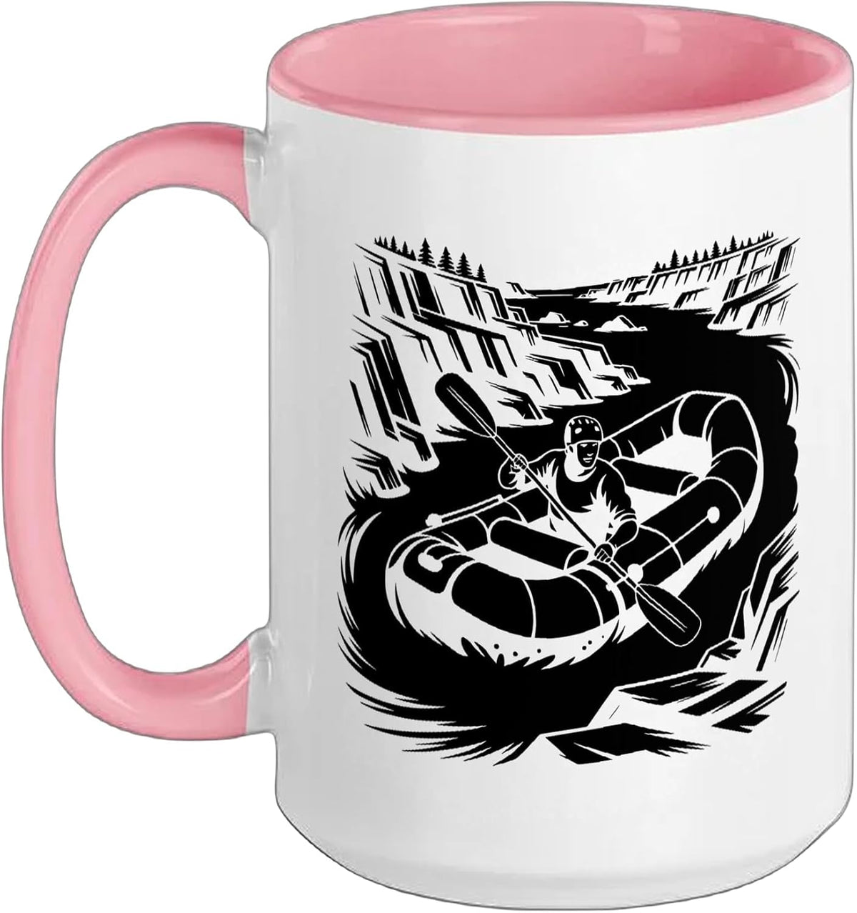 Packrafter Illustrated Silhouette Sunset River Ceramic Mug