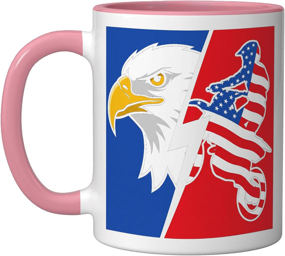Bald Eagle American Flag Dirt Bike Rider Split Ceramic Mug