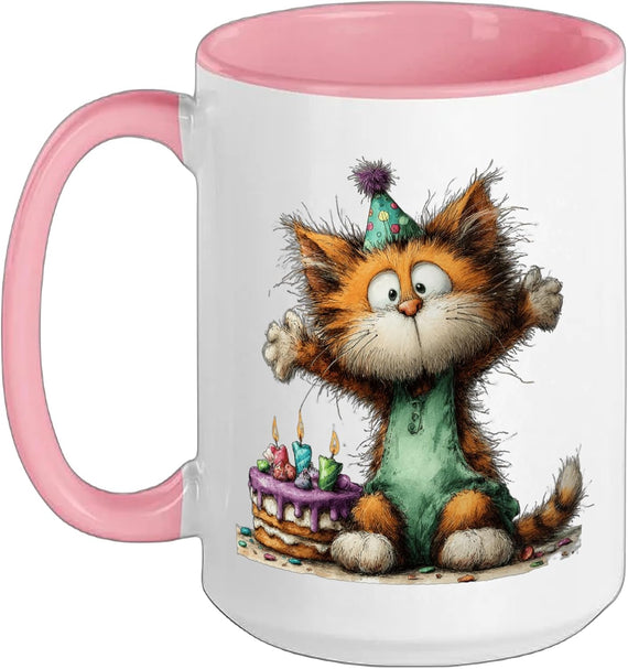 Adorable Cat Party Hat Cake Celebration Design Ceramic Mug