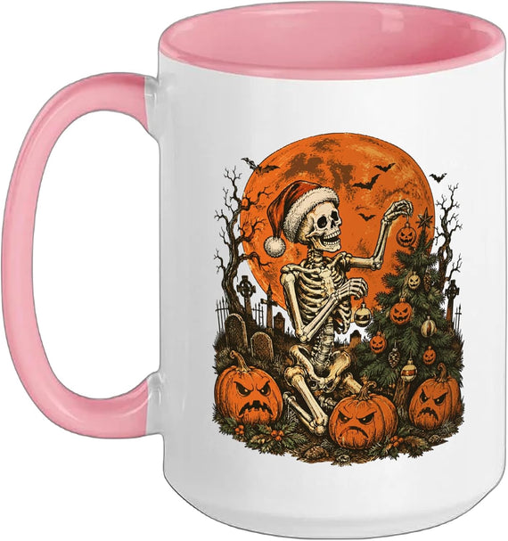 Skeleton Decorating Tree Halloween Funny Christmas Ceramic Mug