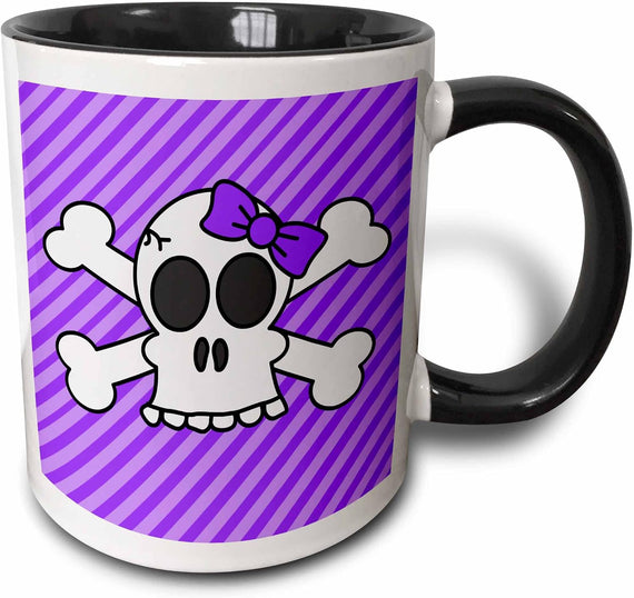 Cute Goth Punk Girl Skull With Bow Halloween Ceramic Mug