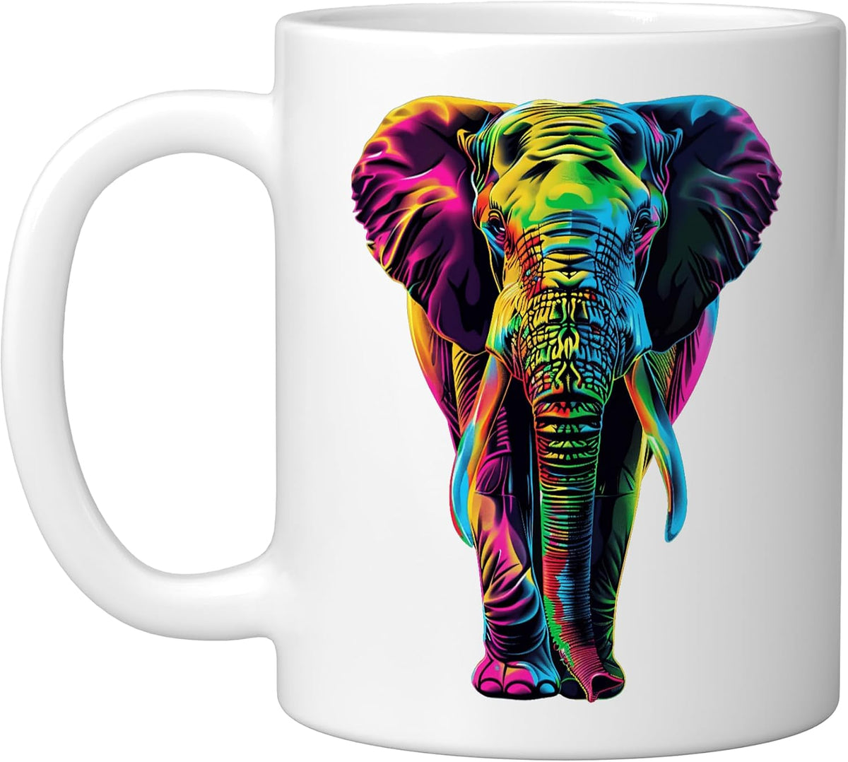 Elephant Colorful, White Ceramic Mug