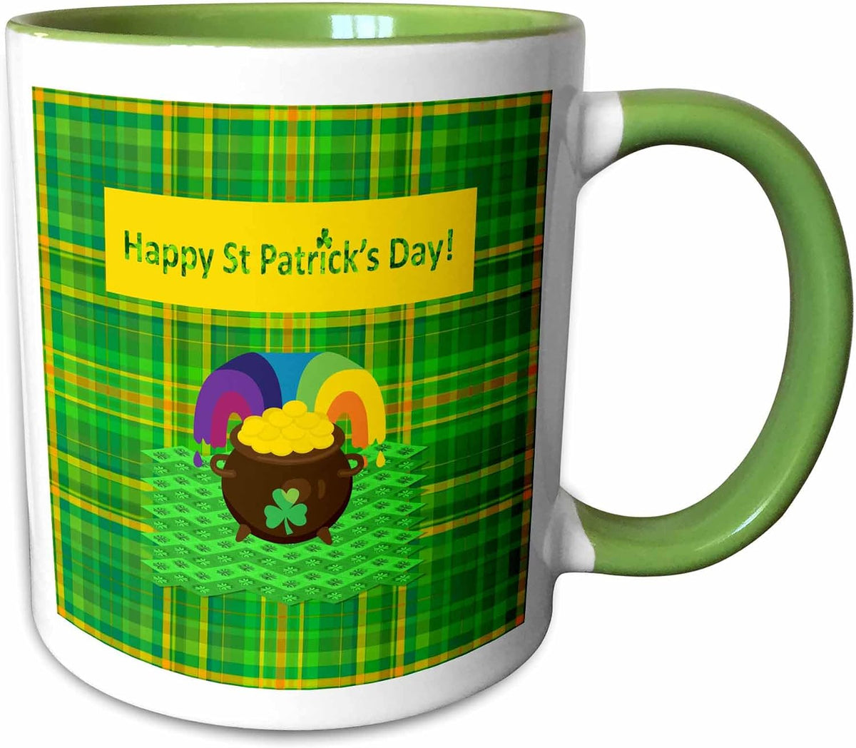 Happy St Patrick Day, Pot Of Gold On Four Leaf Clover Ceramic Mug