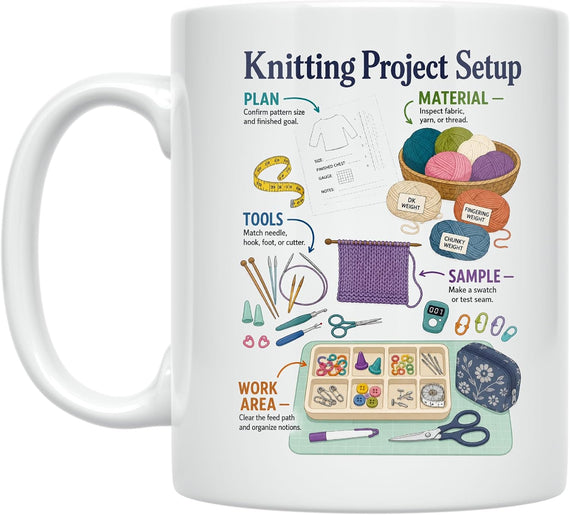 Knitting Project Setup Mug - Yarn Lovers Design - Ceramic Ceramic Mug