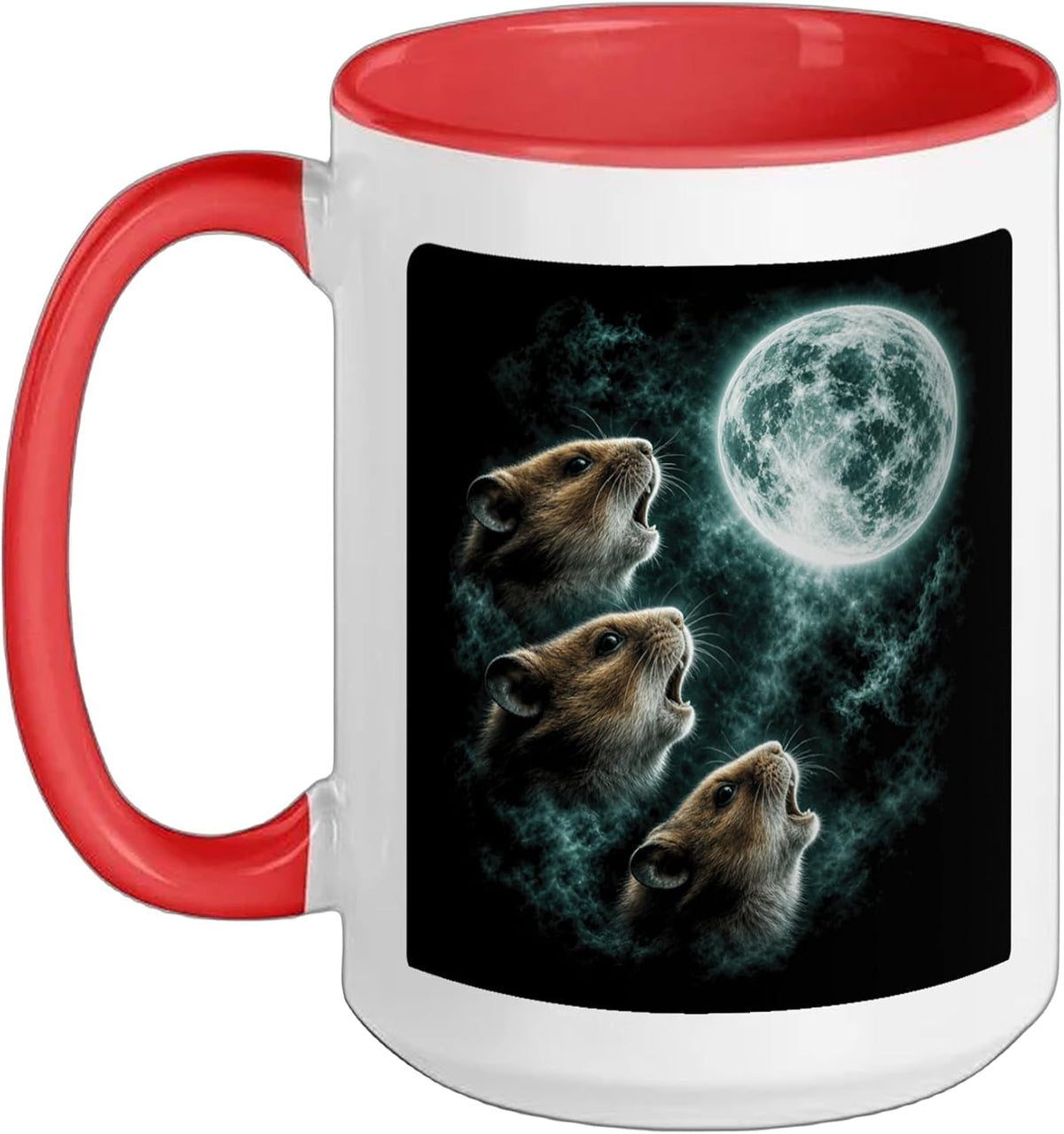 Three Moon Otters Wildlife Fantasy Night Sky Art Ceramic Mug