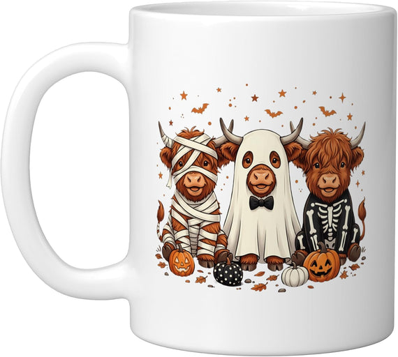Halloween Highland Cow Pumpkin Spooky Season Costume Ceramic Mug