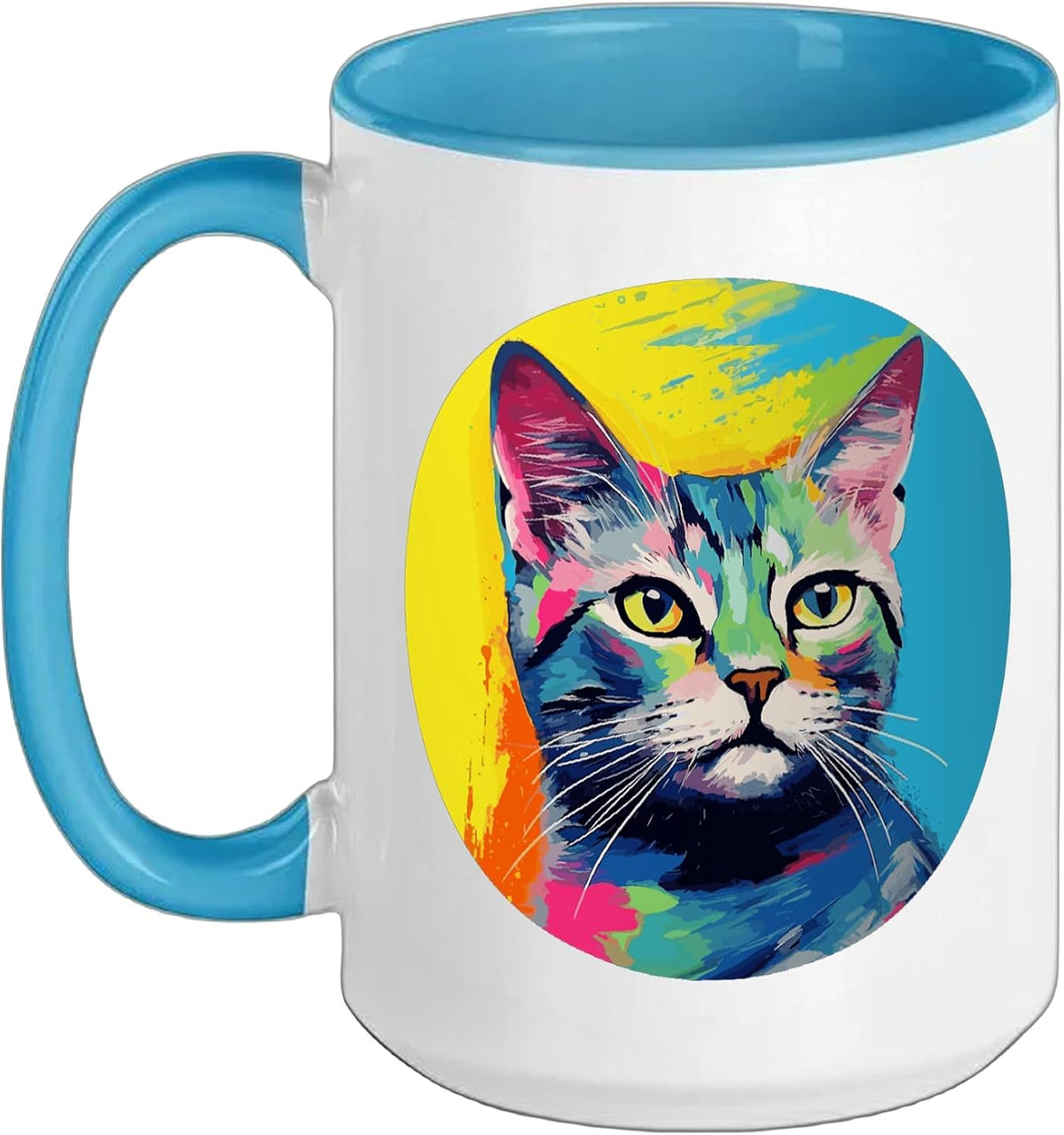 Watercolor Rainbow Cat Portrait Ceramic Mug
