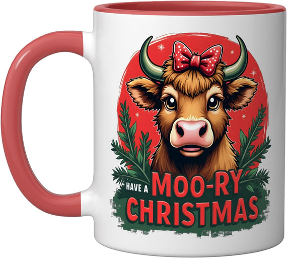 Moo Ry Christmas Funny Cow Holiday Animal Design Ceramic Mug