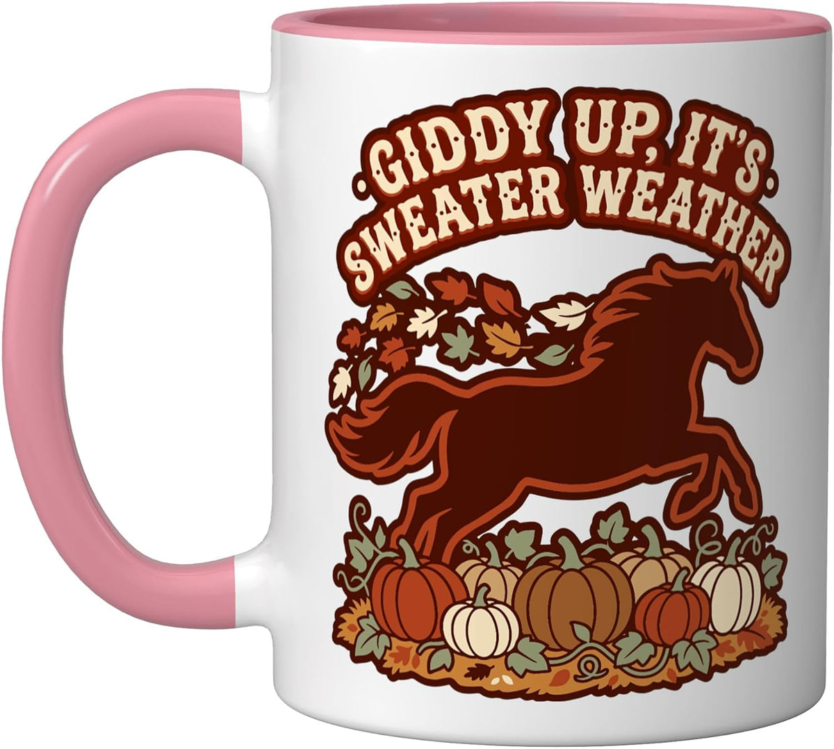 Giddy Up Its Sweater Weather Autumn Fall Horse Enthusiast Ceramic Mug