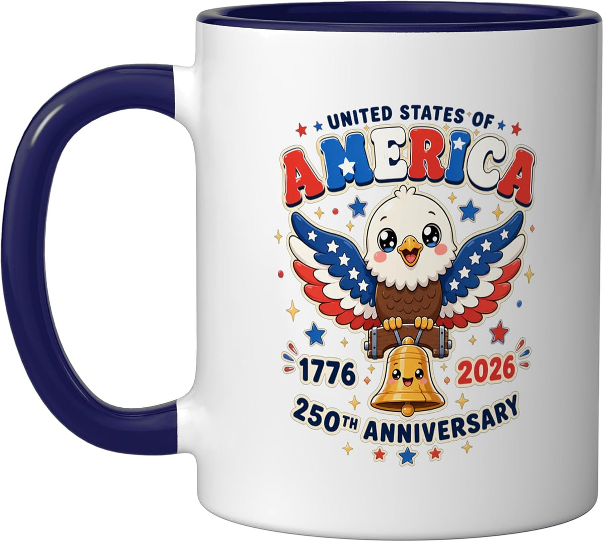Cute America 250th Birthday Kawaii Eagle Bird 1776 2026 Ceramic Mug