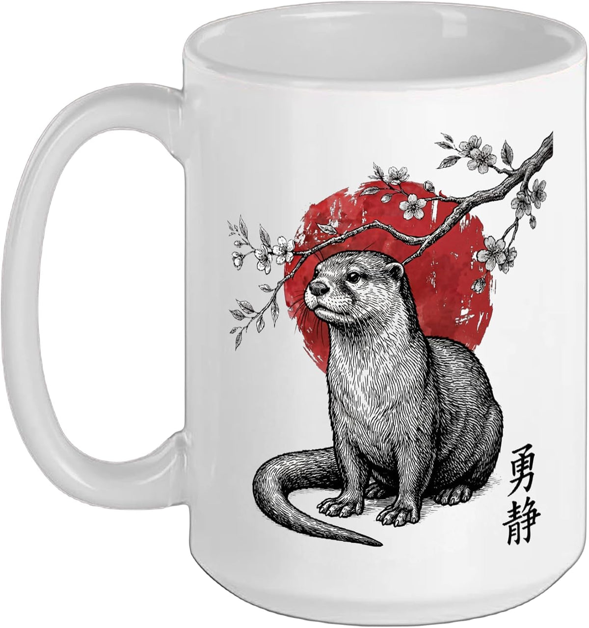 Otter Sakura Cherry Blossom Japanese Art Graphic Ceramic Mug