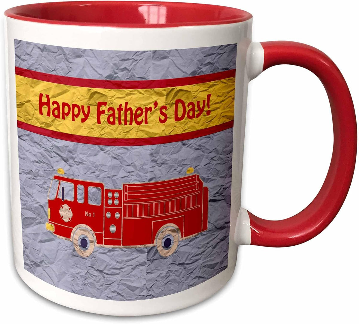 Firetruck Happy Fathers Day, Crumpled Effects Ceramic Mug