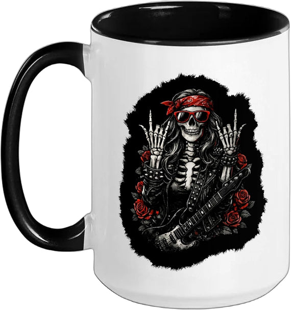 Rock'n Roll Skeleton Girl Guitar Goth Punk Music Ceramic Mug
