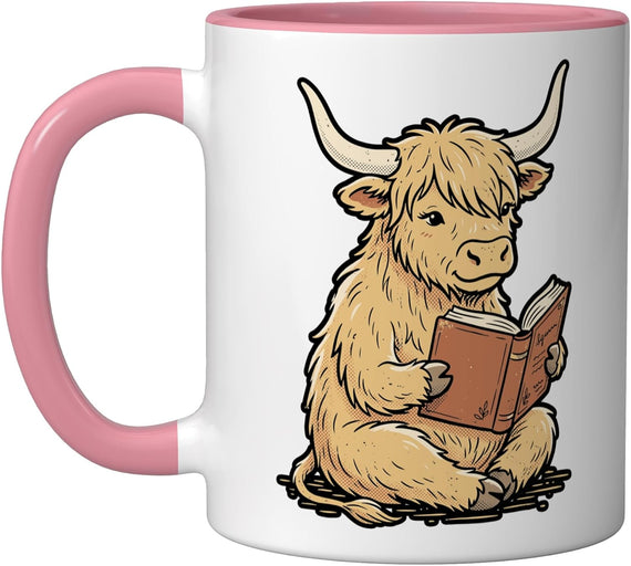 Highland Cow Reading Librarian Ceramic Mug