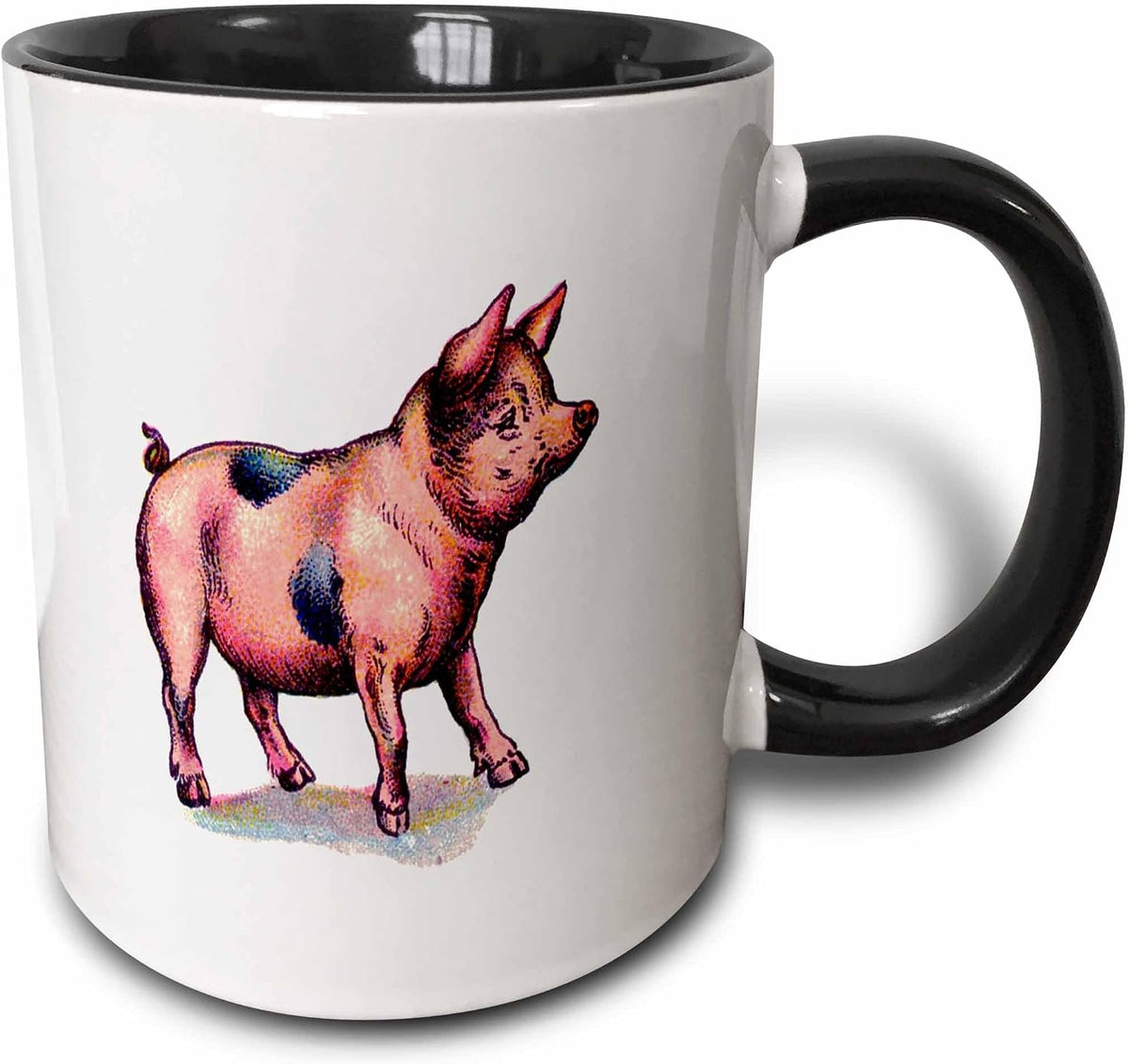 Vintage Pink And Gray Pig Ceramic Mug