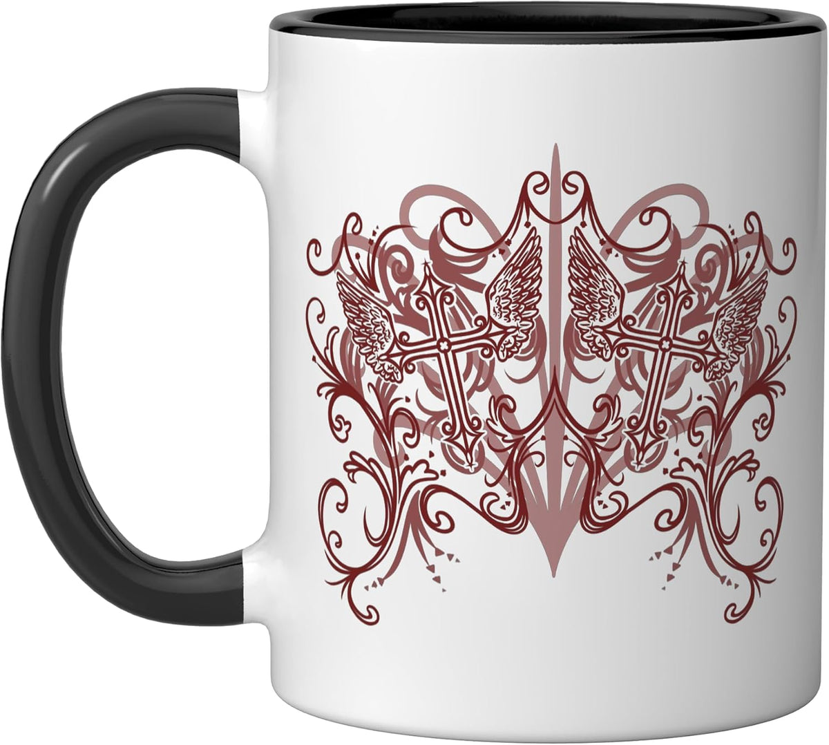 Y2k Baroque Rococo Goth Cross And Wings Grunge Emo Alt Ceramic Mug