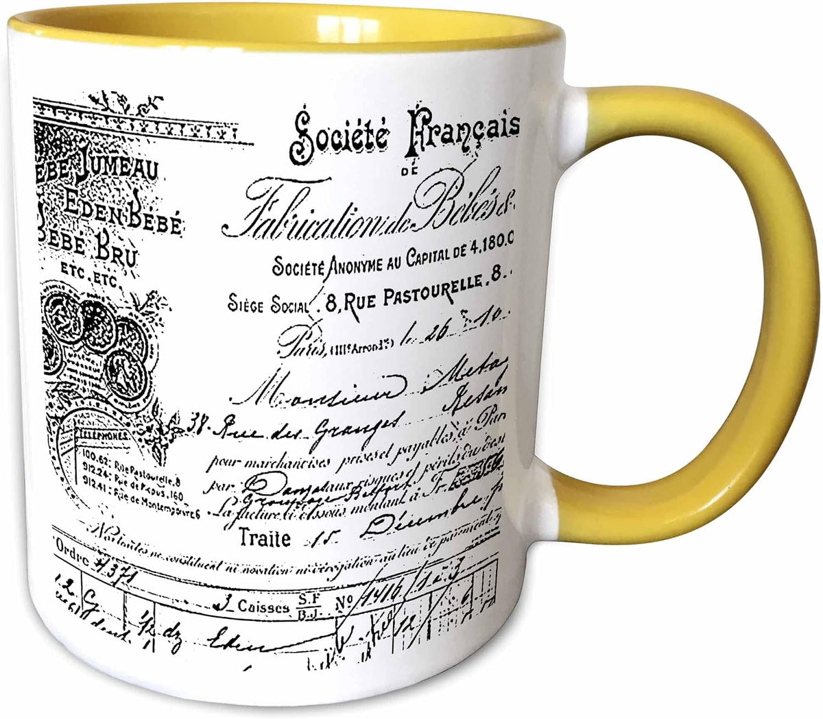 B&W French Script Typography Vintage Ceramic Mug