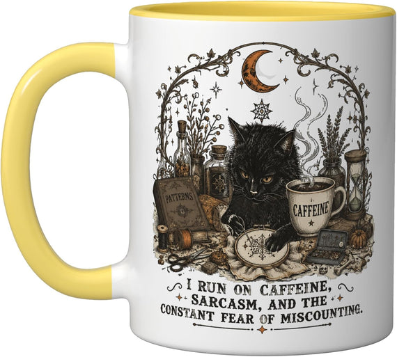 Needlepoint Cross Stitch Black Cat Gothic Halloween Coffee Ceramic Mug