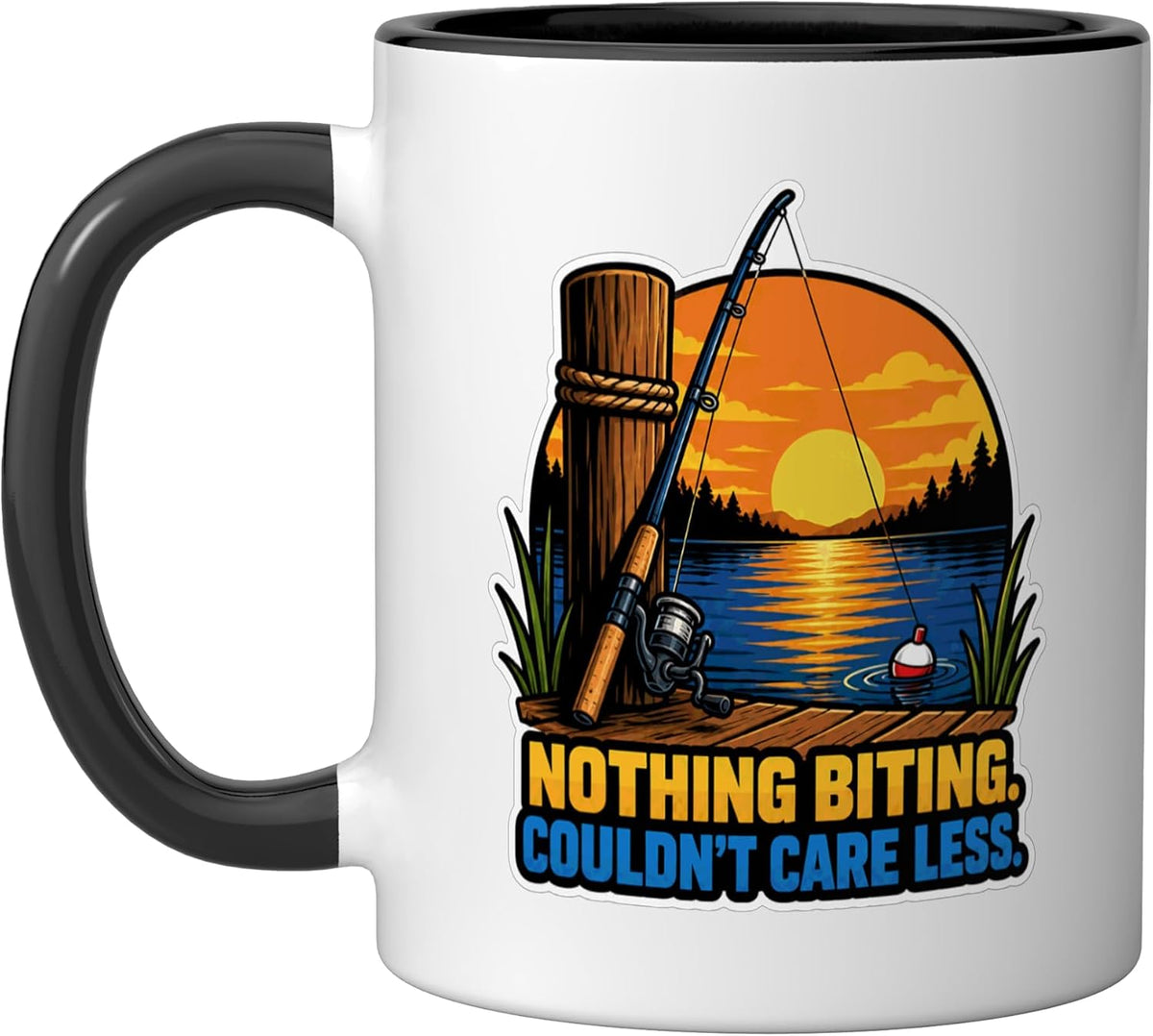 Fishing Sunset Rod Reel Bobber Lakeside Scene Ceramic Mug