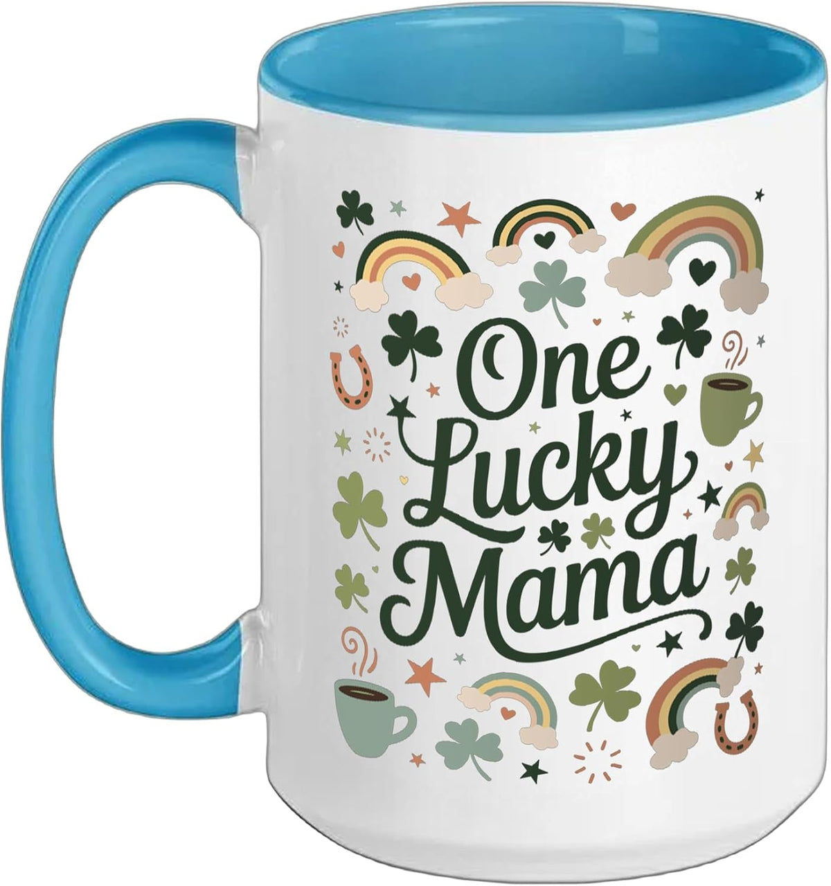 One Lucky Mama St Patricks Day Shamrock Rainbow Mom Ceramic Mug