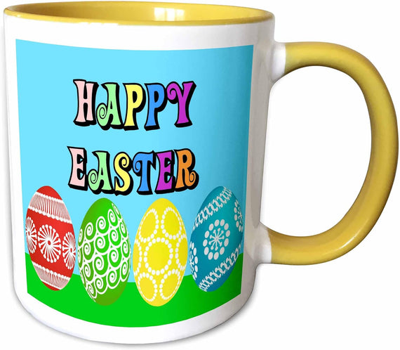 Colorful Easter Greeting And Eggs Ceramic Mug