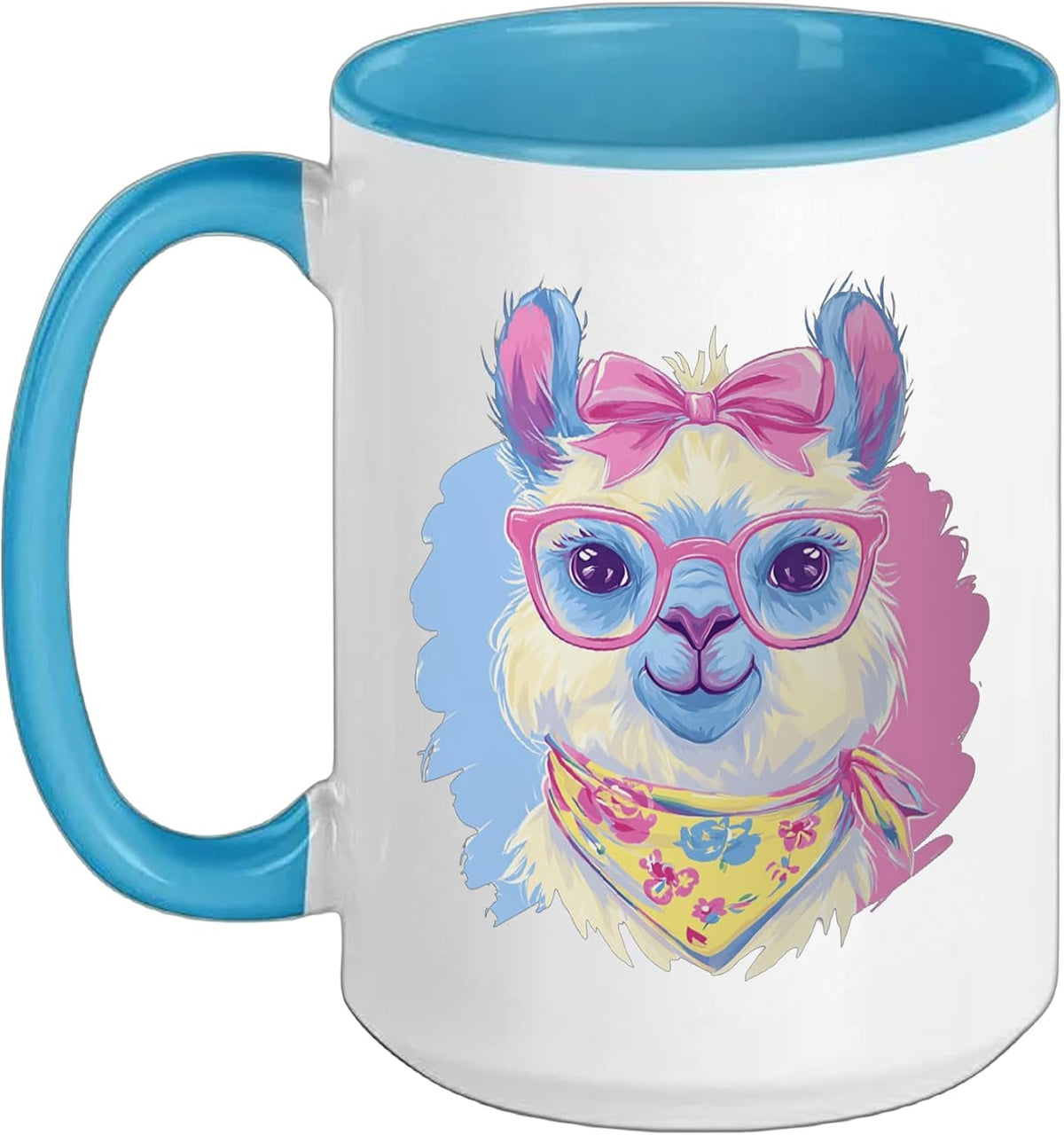 Cute Llama Portrait Animal Lover Graphic Pink Glasses Bow Ceramic Mug