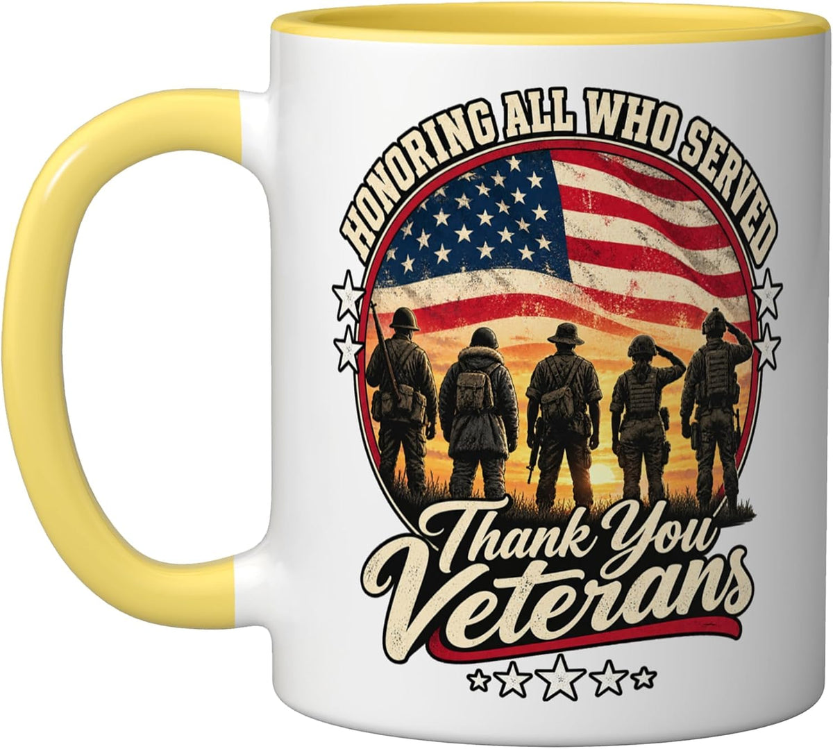 Honoring All Who Served Thank You Sunset Salute Veterans Ceramic Mug