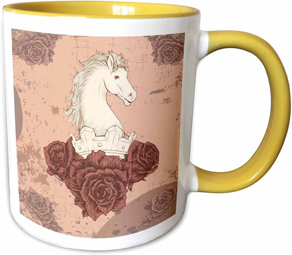 Pretty White Horse Head Decorated Ceramic Mug