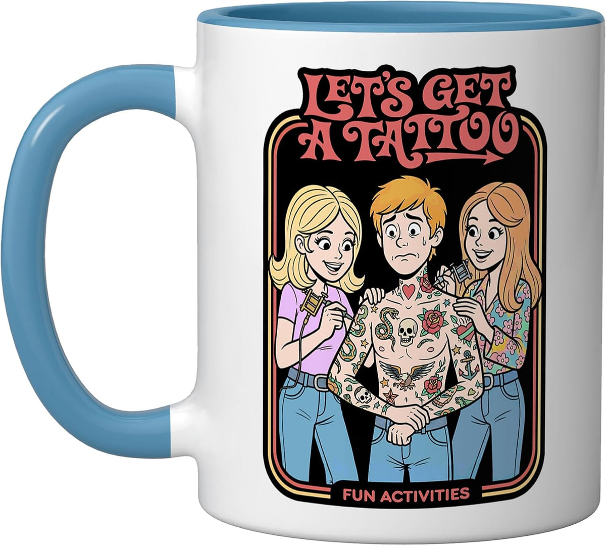 Let's Get A Tattoo Funny Tattoos Retro Activity Book Cover Ceramic Mug