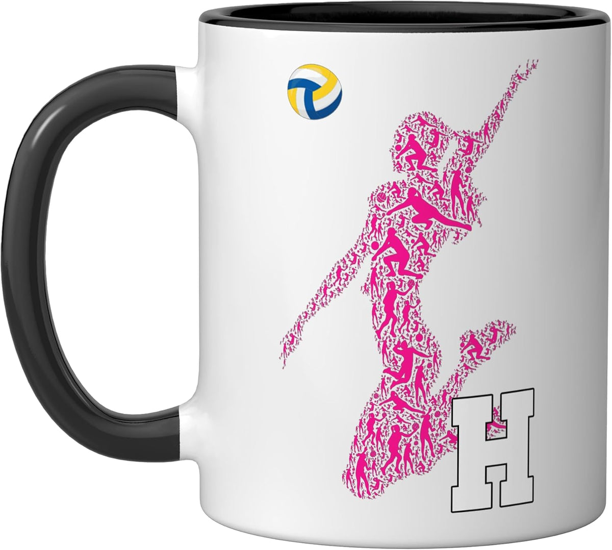 Womens Volleyball Letter H Initial Monogram - Pink Player Ceramic Mug