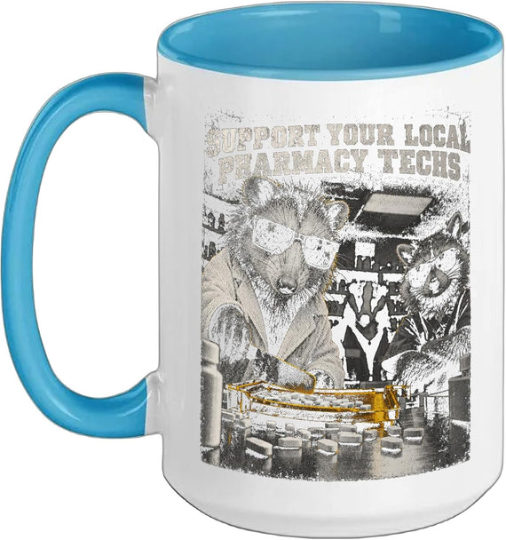 Support Your Local Pharmacy Techs Raccoon Crew Ceramic Mug