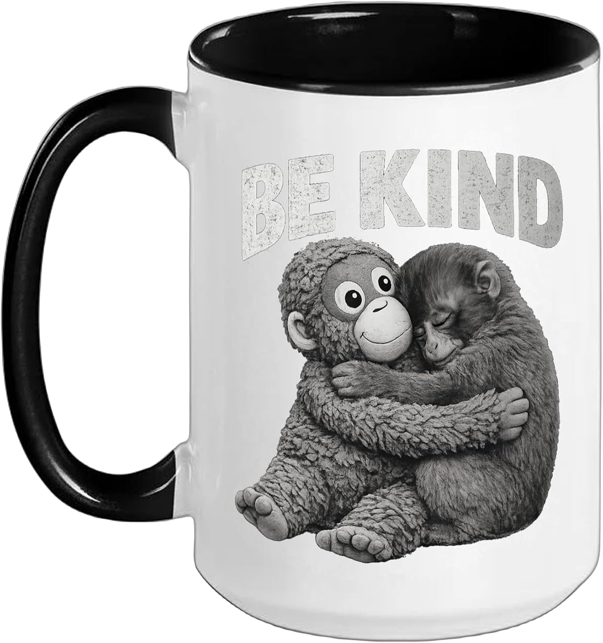 Be Kind Baby Macaque Monkey Plush Hug Retro Ceramic Mug