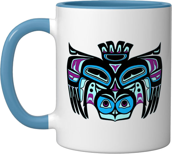 Alaska Native American Style Tlingit Haida Indian Owl Ceramic Mug