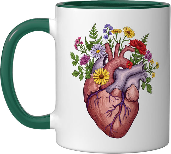 Anatomical Heart With Flowers Botanical Nature Art Ceramic Mug