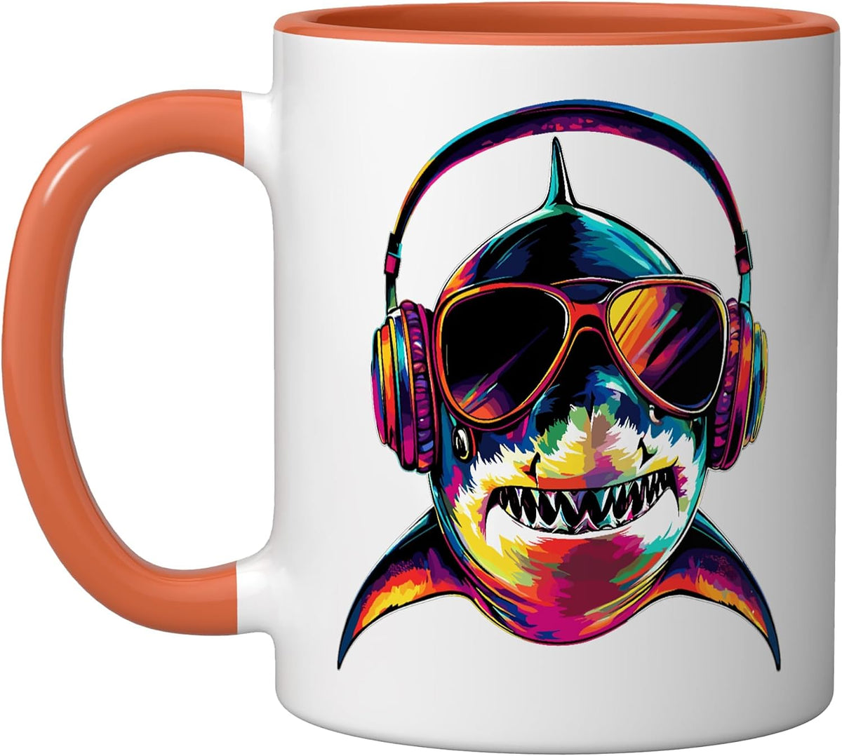 Colorful Dj Shark Headphones Sunglasses Ceramic Mug