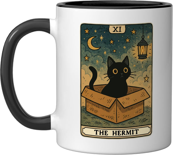 The Hermit Tarot Card Cat In Box Mystic Funny Cat Ceramic Mug