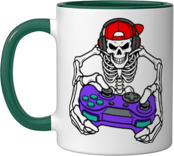 Skeleton Gamer Playing Video Games Headset Halloween Dark Ceramic Mug
