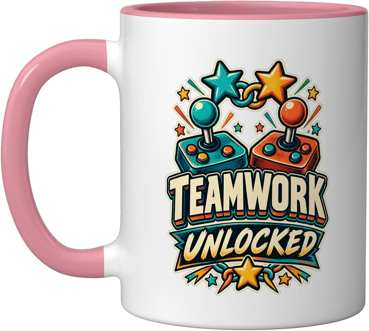 Retro Gaming Teamwork Unlocked Arcade Joystick Video Game Ceramic Mug