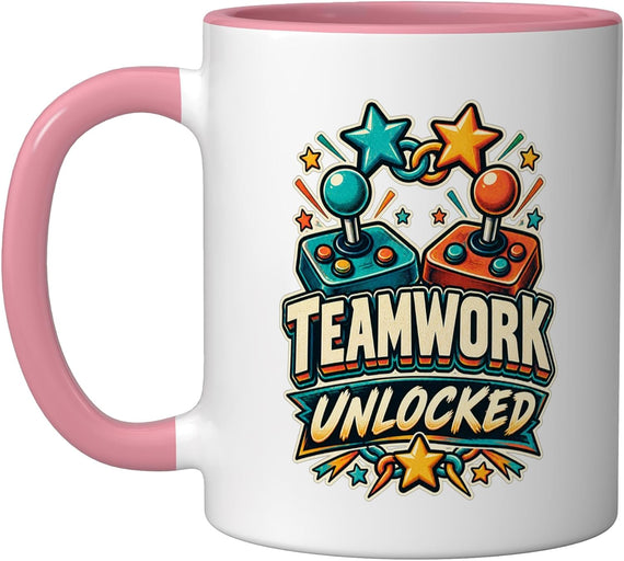 Retro Gaming Teamwork Unlocked Arcade Joystick Video Game Ceramic Mug
