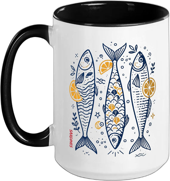 Hand Drawn Sardine Fish With Lemon Slices Art Ceramic Mug